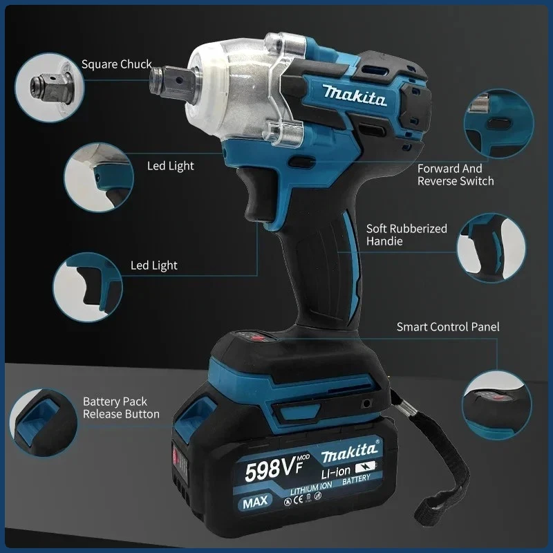 Makita DTW600 Schlagschrauber, hohes Drehmoment, wiederaufladbar, 18 V, Auto-Reparatur-Elektrowerkzeuge, bürstenloser Elektroschrauber, kabellos