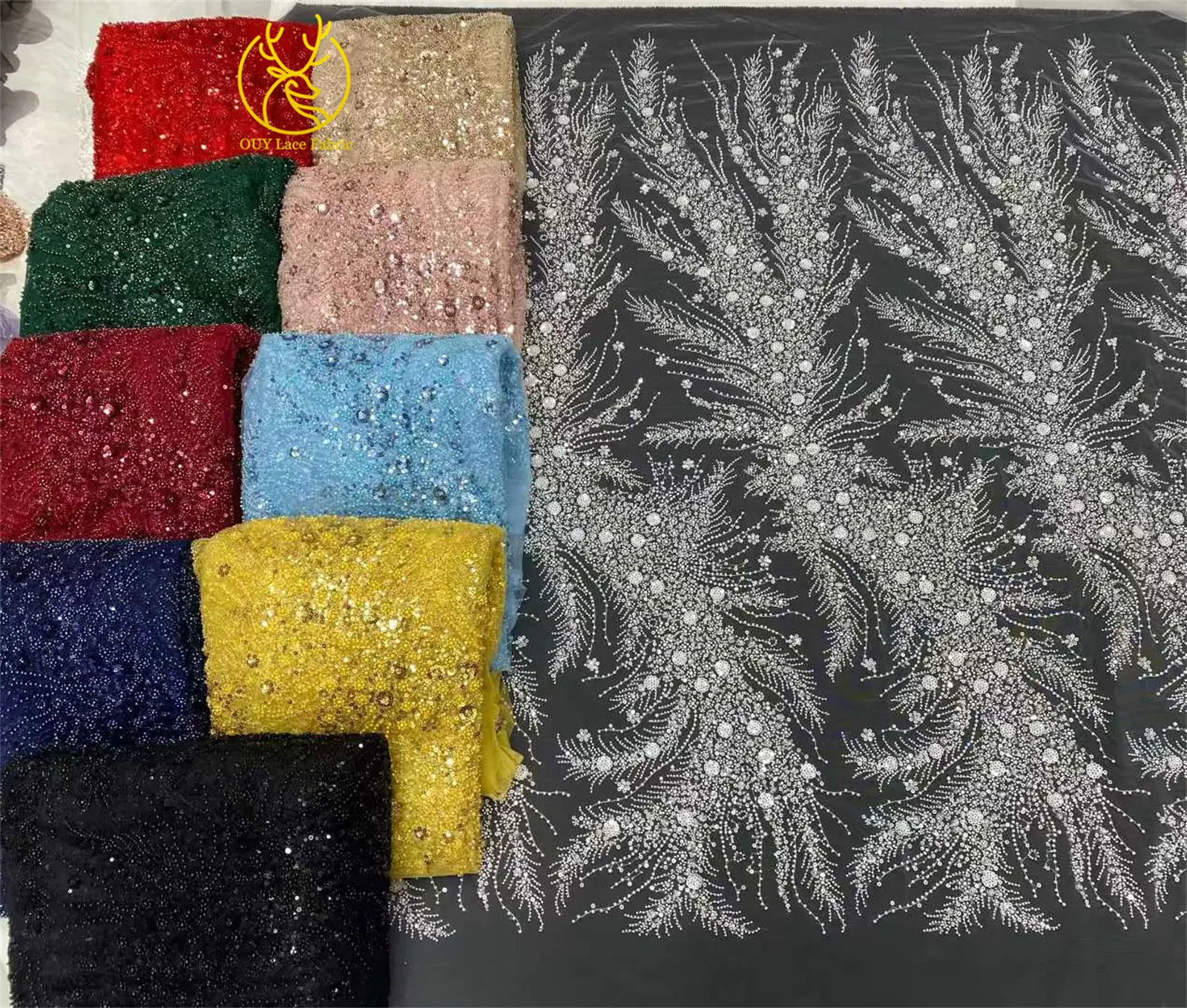 2026 Luxuriöser, zarter Netzstoff mit Perlenstickerei, 5 Yards, eleganter, hochwertiger afrikanischer Spitzenstoff für Hochzeits- und Abendkleider zum Nähen – Detail 26