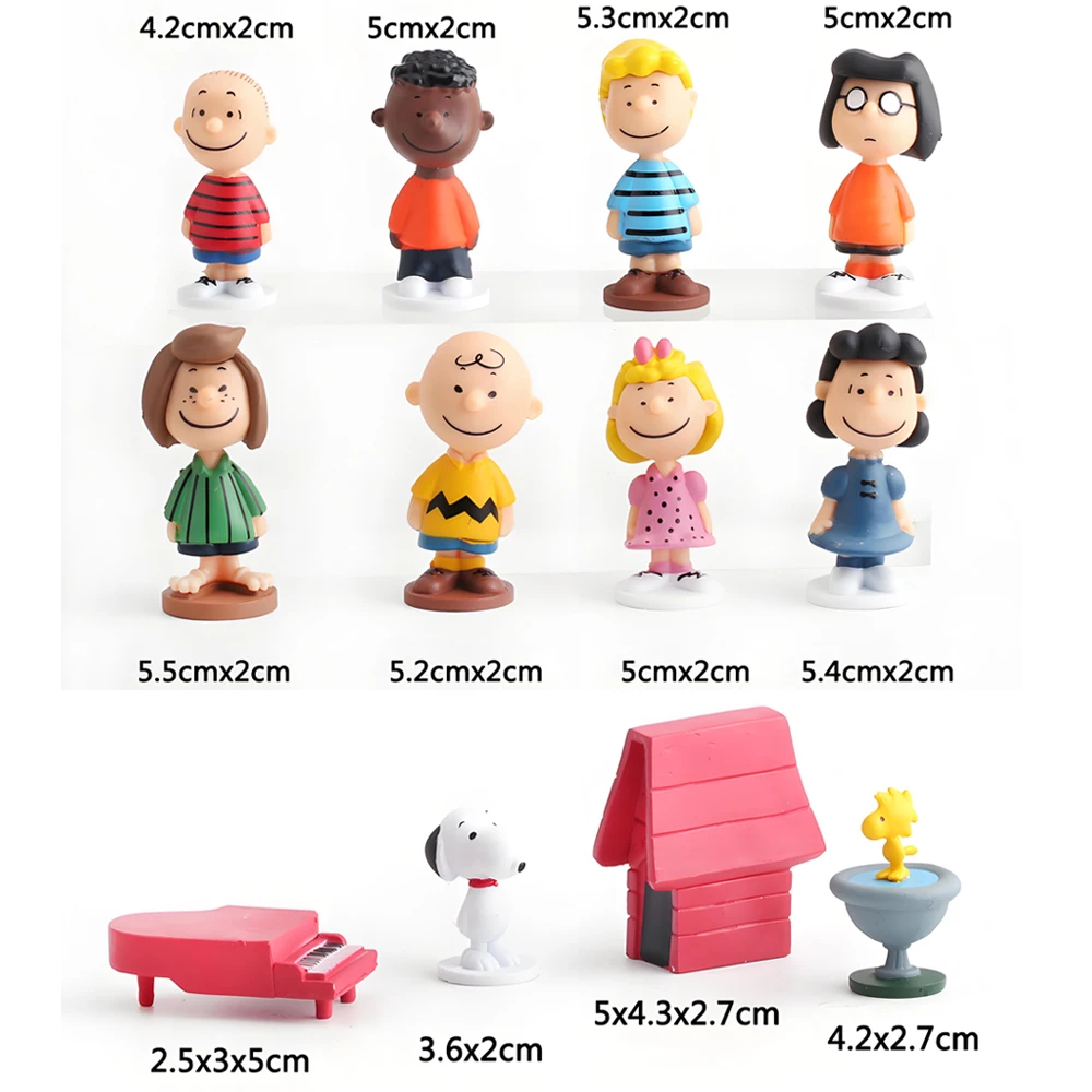 12 pz Cartoon Arachidi Snoopy Charlie Sally Woodstock Kawaii Anime Mini Figura Modello Giocattoli Torta Decorazione Collezione Regalo