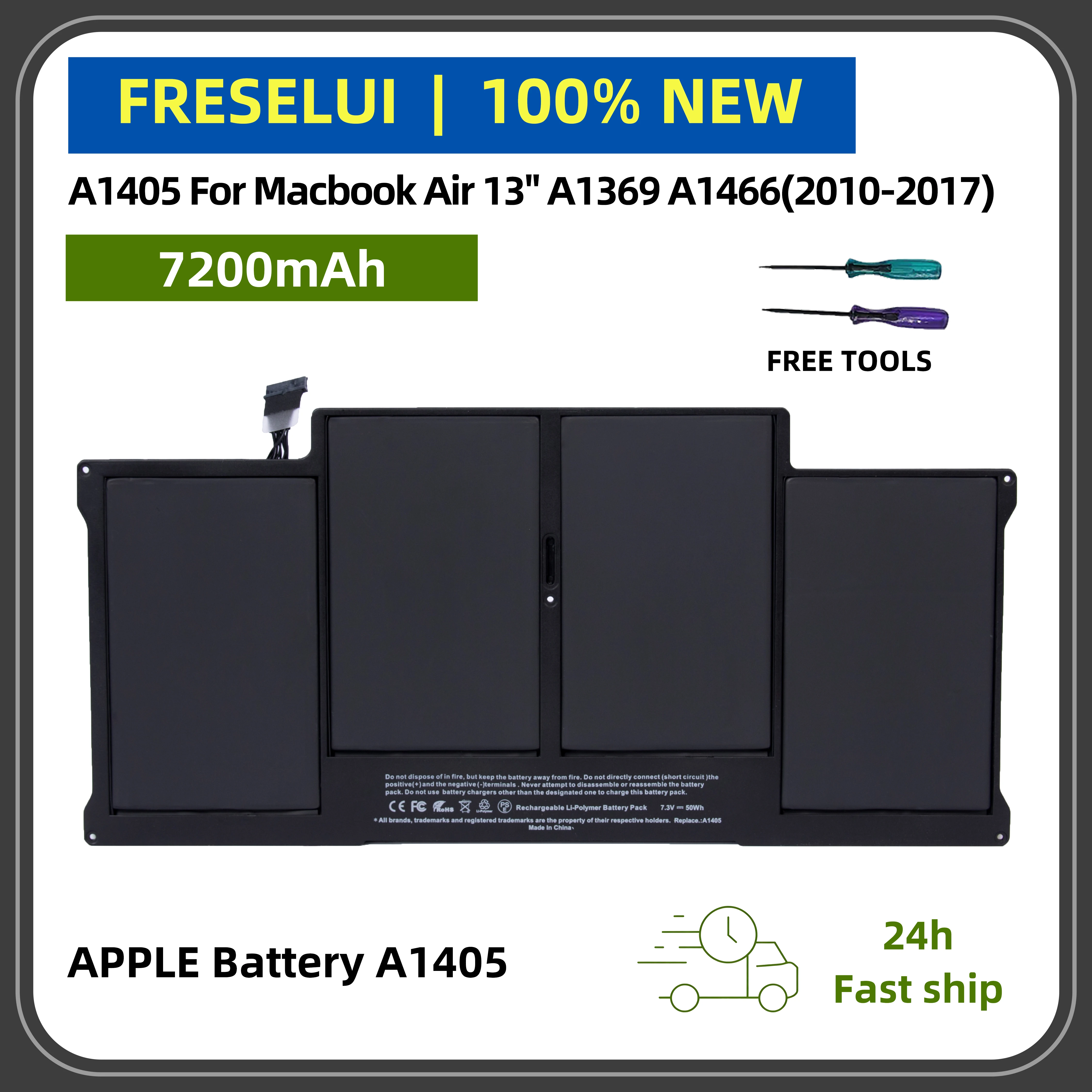 

Высокопроизводительный аккумулятор FRLESUI A1405 для MacBook Air 13 дюймов A1369 A1466 (2010-2017) долговечный и безопасный +2-летняя гарантия