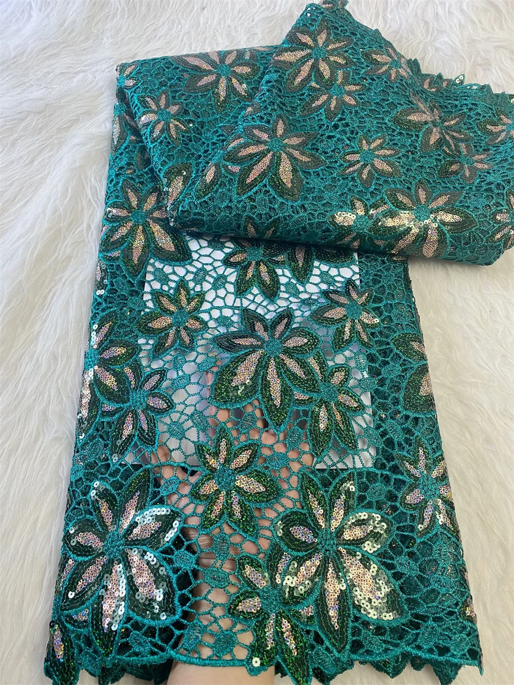 

Latest Green African Guipure Lace Fabric 2025 High Quality Nigerian Water Solubl Lace Fabric For Women Prom Party Dress W472-1