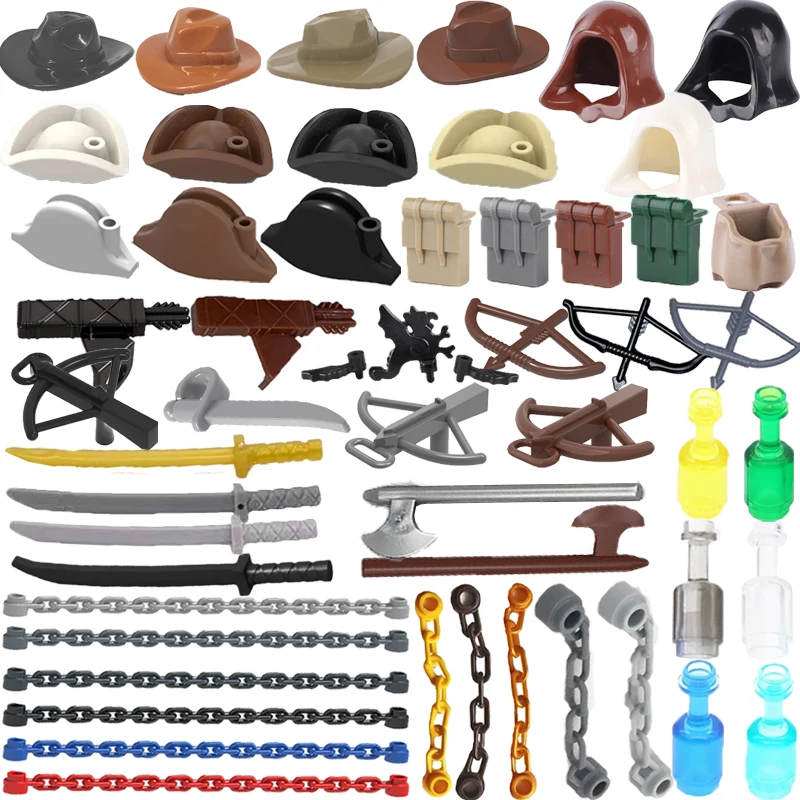 Building Blocks Compatible Chain Wine Bottle Cowboy Hat Feather Flame Crossbow Arrow Military Figure Accessories Toy Brick X020