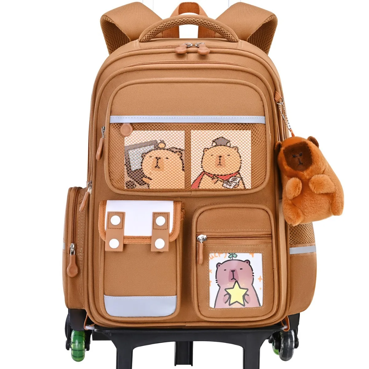 Mochila escolar con ruedas de dibujos animados Capybara con accesorios