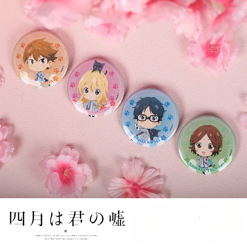 5.8cm Cartoon Lovely Brooches Miyazono Kaori Arima Kousei Sawabe Tsubaki Figure Badge Trendy Enamel Pin Accessory Friend Gift