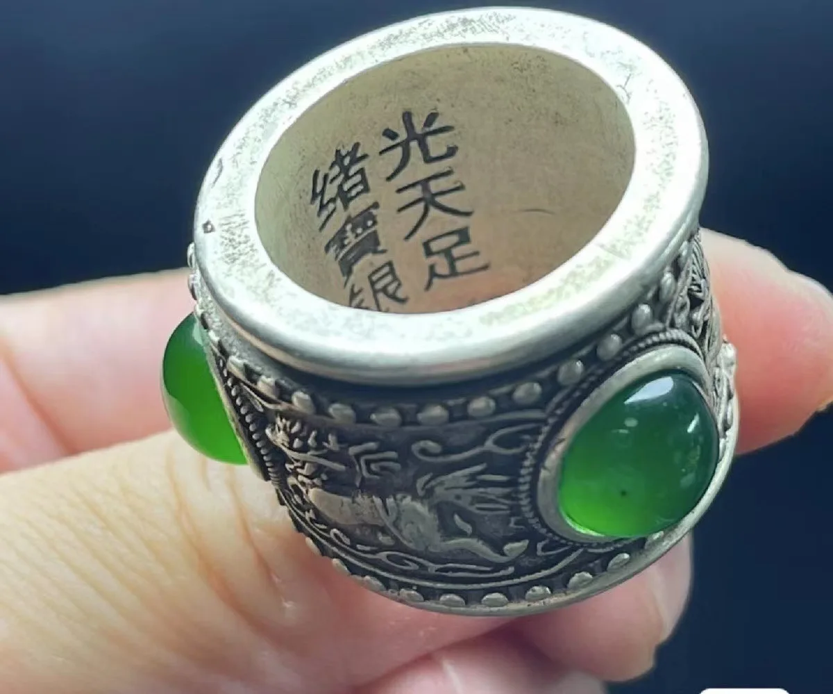 Antique Miscellaneous Retro Ring White Copper Silver-Plated Kirin Ring Inlaid with Gemstone Rotatable Ring Bracelet