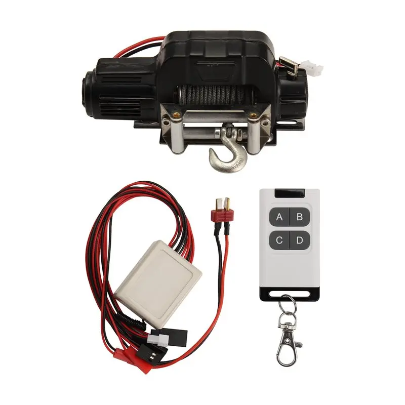 

RC Car Metal Winch + Wireless Remote Controller For 1:10 RC Crawler Truck Axial SCX10 90046 TRX4 TRX6, Black-Y44A