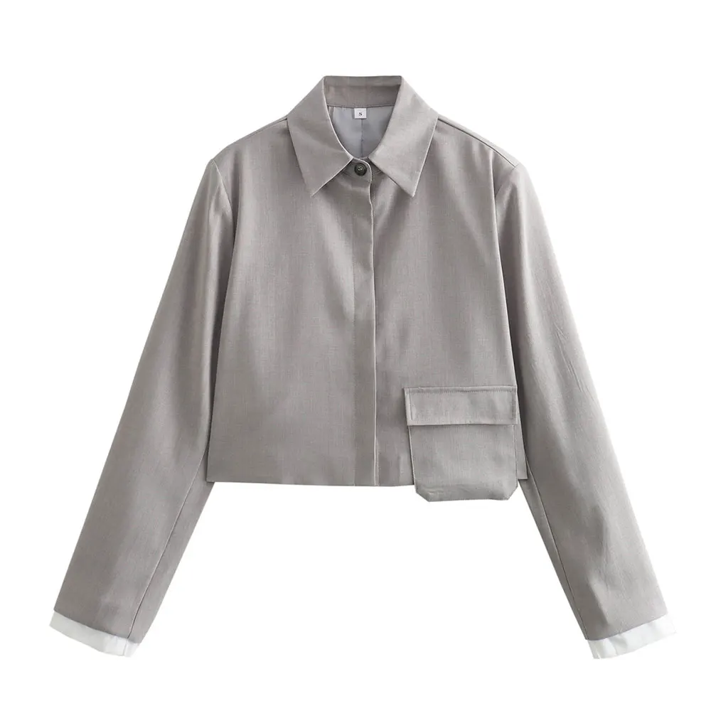 

Эксклюзивный и американский модный комплект с накладными карманами, короткая рубашка и юбка, широкий плиссированный топ, низ, женский наряд