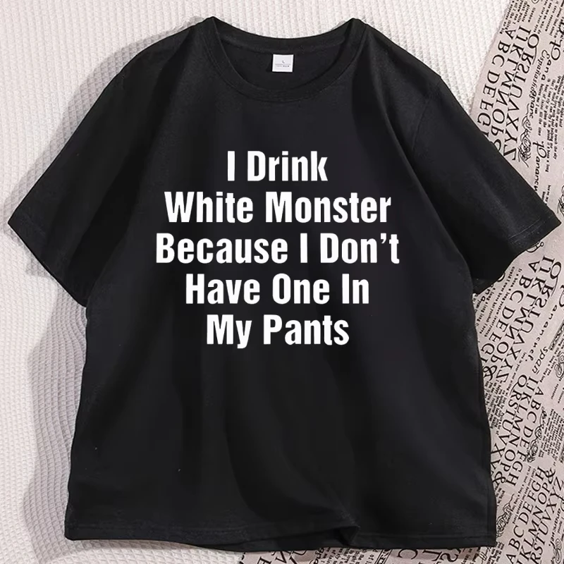 Camiseta I Drink White Monster para hombre, ropa de algodón de manga corta, camiseta divertida con gráficos, camisetas gráficas, ropa urbana, ropa de algodón de gran tamaño, top