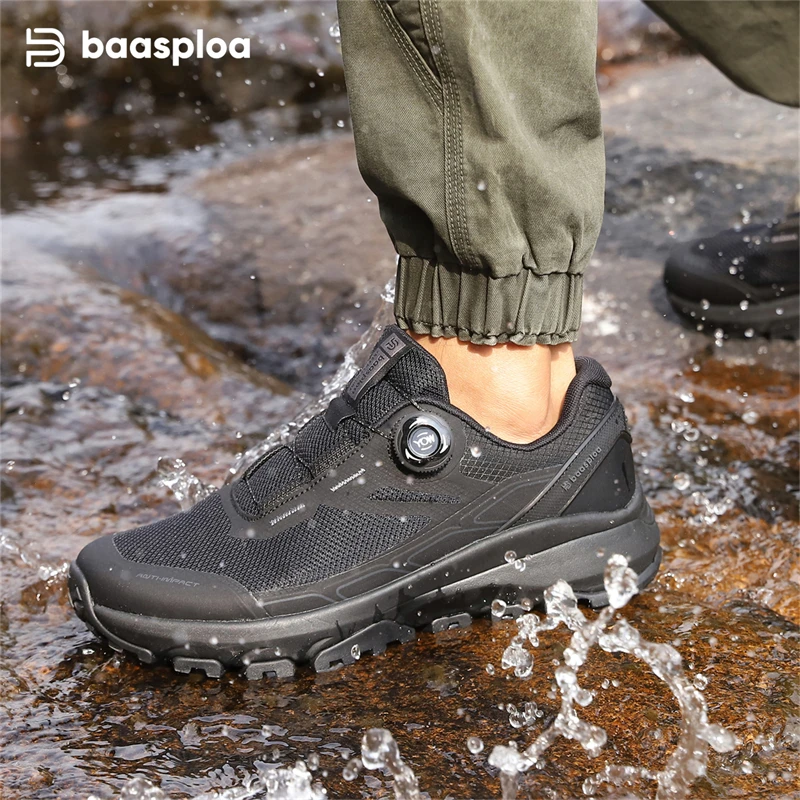 Baasploa Men Hiking Shoes Outdoor Climbing Mesh Breathable Travel Walking Shoes Male Non-Slip Wear Resistant Comfortable Sneaker