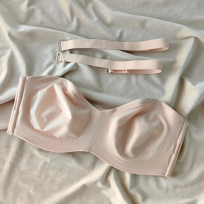 Soutien-gorge invisible sans bretelles pour femme, sous-vêtement sans couture, ultra fin, antidérapant, grande poitrine