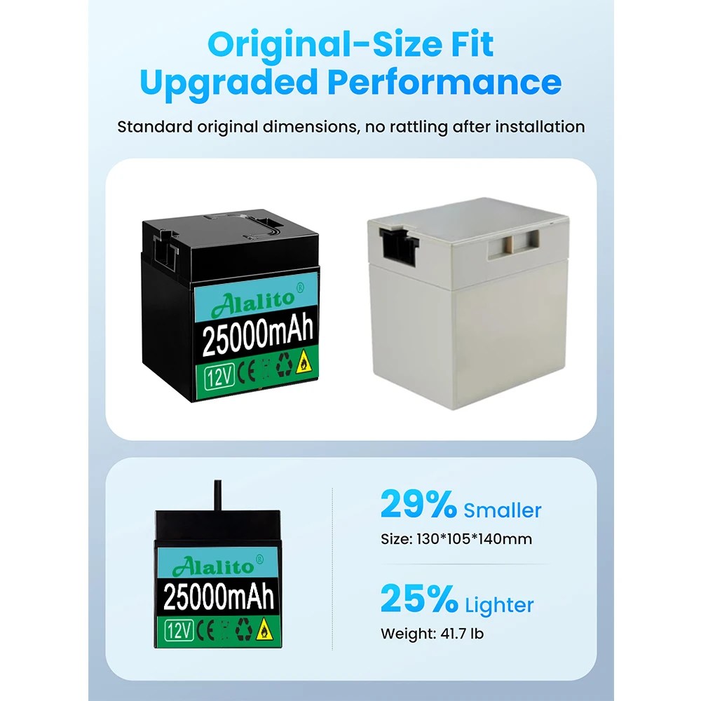 12V Power Wheels Battery Replaces Part 1001175653,00801-0638,00801-1869,1101506087,00801-1776 12V 25Ah for 12V Power Wheels Jeep