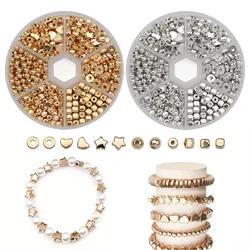 6 Style 580pcs DIY Kit Set Box CCB Gold Silver Plated Square Heart Star Spacer Loose Beads For Jewelry Making Bracelets Supplies