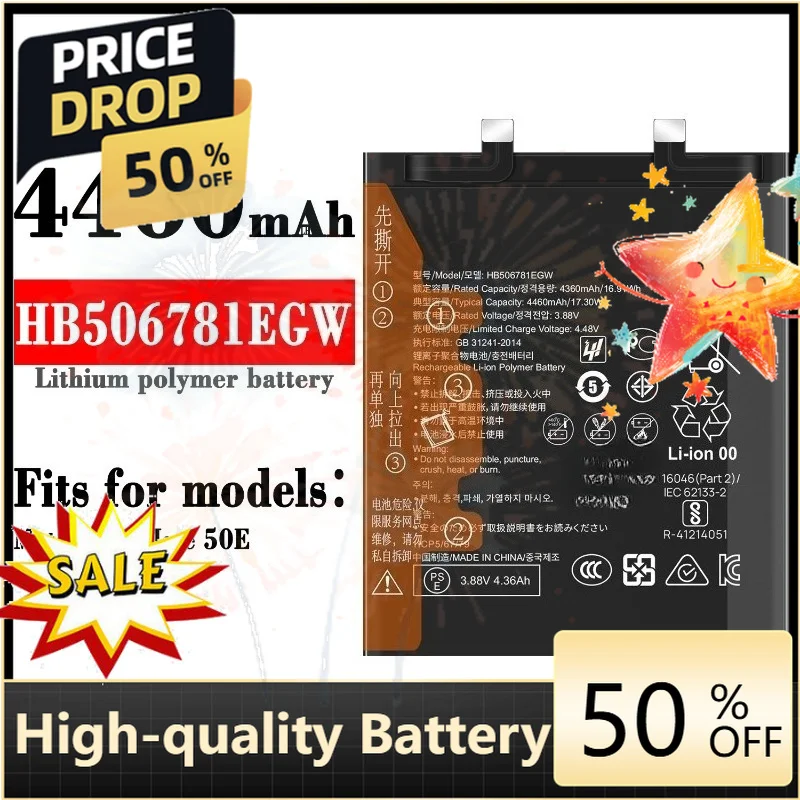 SWZY New Battery HB506781EGW 4.48V 4460mAh for Mate50/mate50 E Mobile Phone Battery + Free Tools
