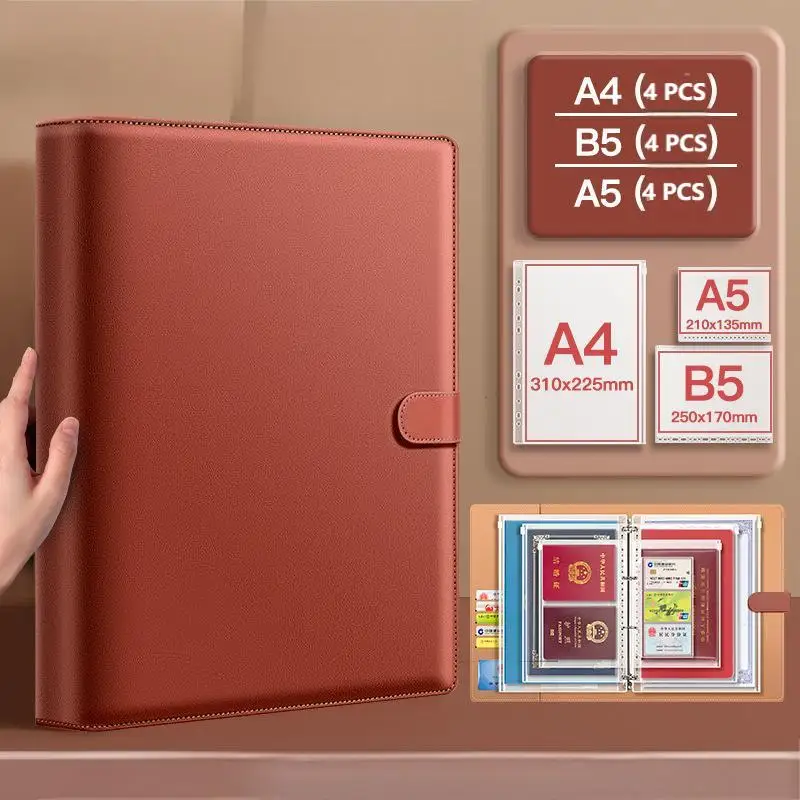 

New A4 Binder with 3/ 4 Rings, Refillable Notebook Planner Cover with 12PCS binder pockets,Big Leather Organizer for home office