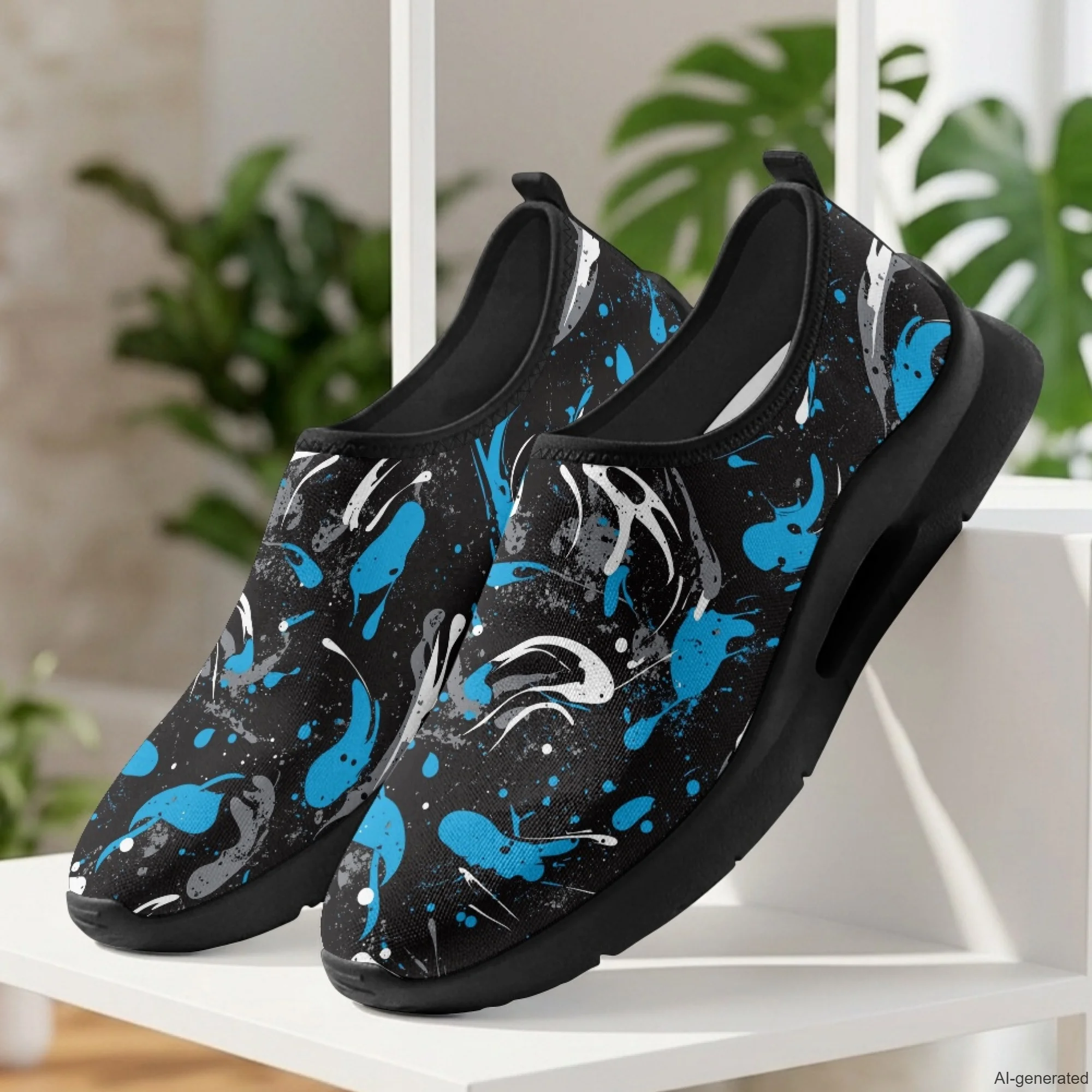 XIXIRIMIDO Mens Casual Shoes Slip On Walking Sneakers Women Gym Workout Shoes Splashed Ink Print Breathable Mesh Shoes 35-48