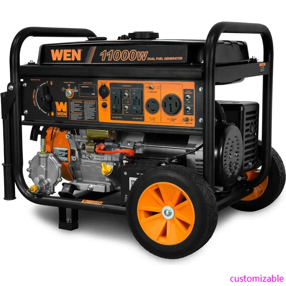 DF1100T 11,000-Watt 120V/240V Dual Fuel Portable Generator with Wheel Kit and Electric Start - CARB Compliant, Black