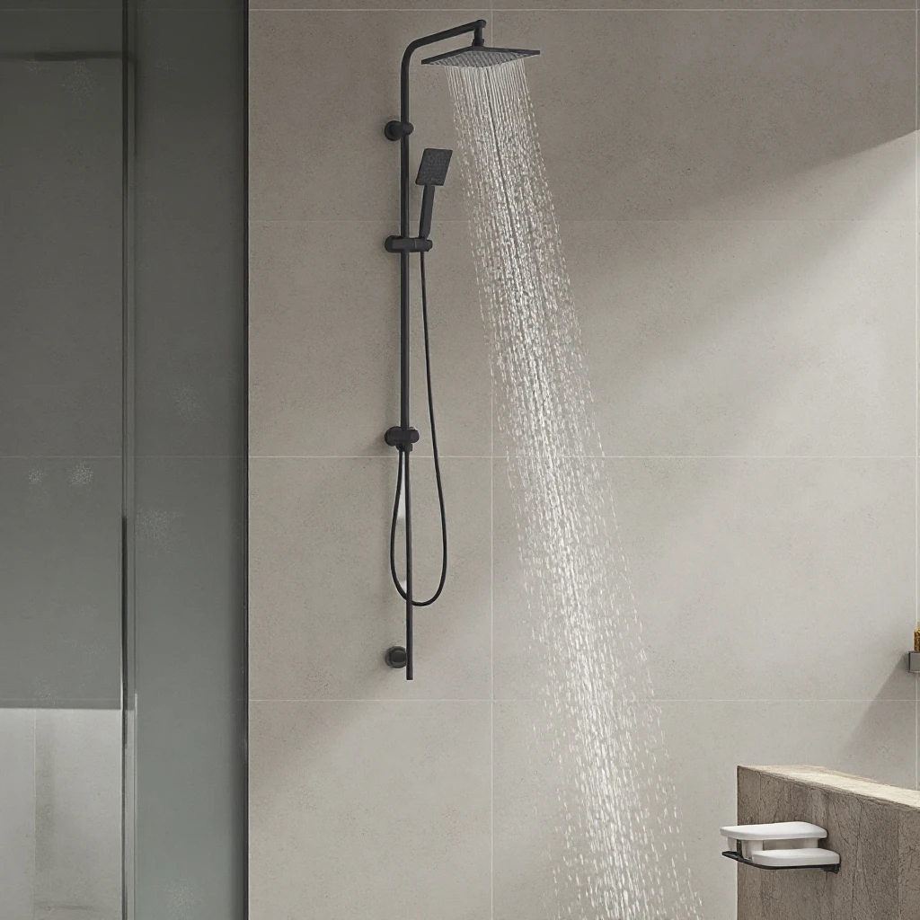 

！@Black Bathroom Accessories Complete Shower Set Mixer System Jet Pause Brass Bath Column Hand Steam Rain Shower Head