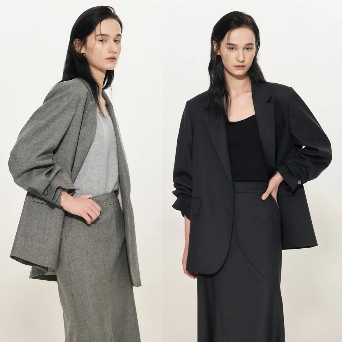 

Commute Ready Two-Piece Set Self-Preserved~Jaet+f Skirt~Tu Pleat Slit Suit Collar Versatile Commute f Skirt