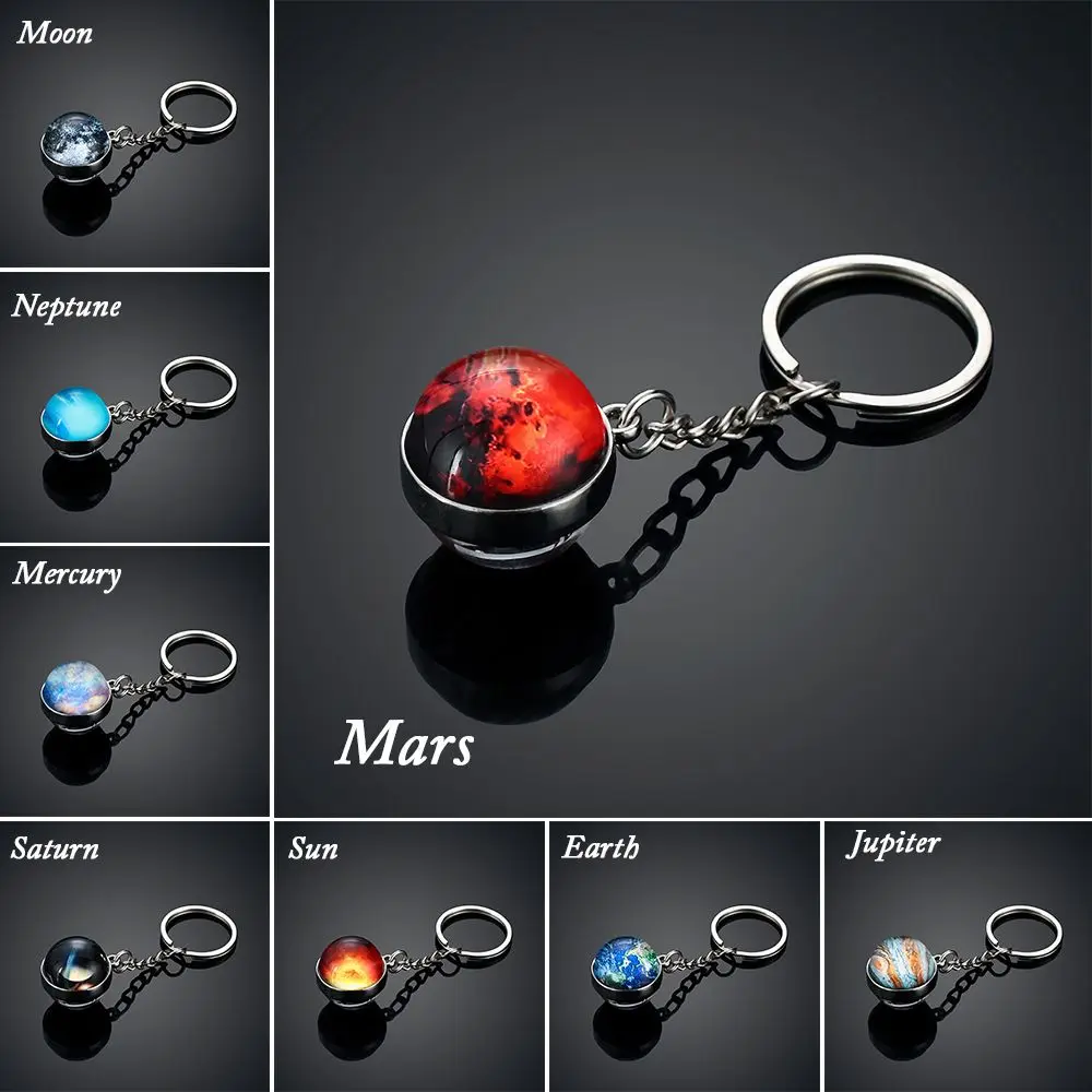 Solar System Planet Keyring Galaxy Nebula Space Double Side Glass Ball Keychain