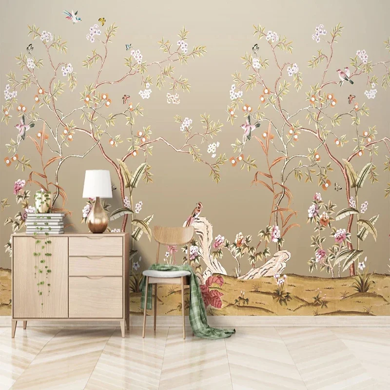 Custom Photo Wallpaper 3D Hand Painted Flowers And Birds Mural Living Room TV Sofa Bedroom Study Chinese Style Papel De Parede