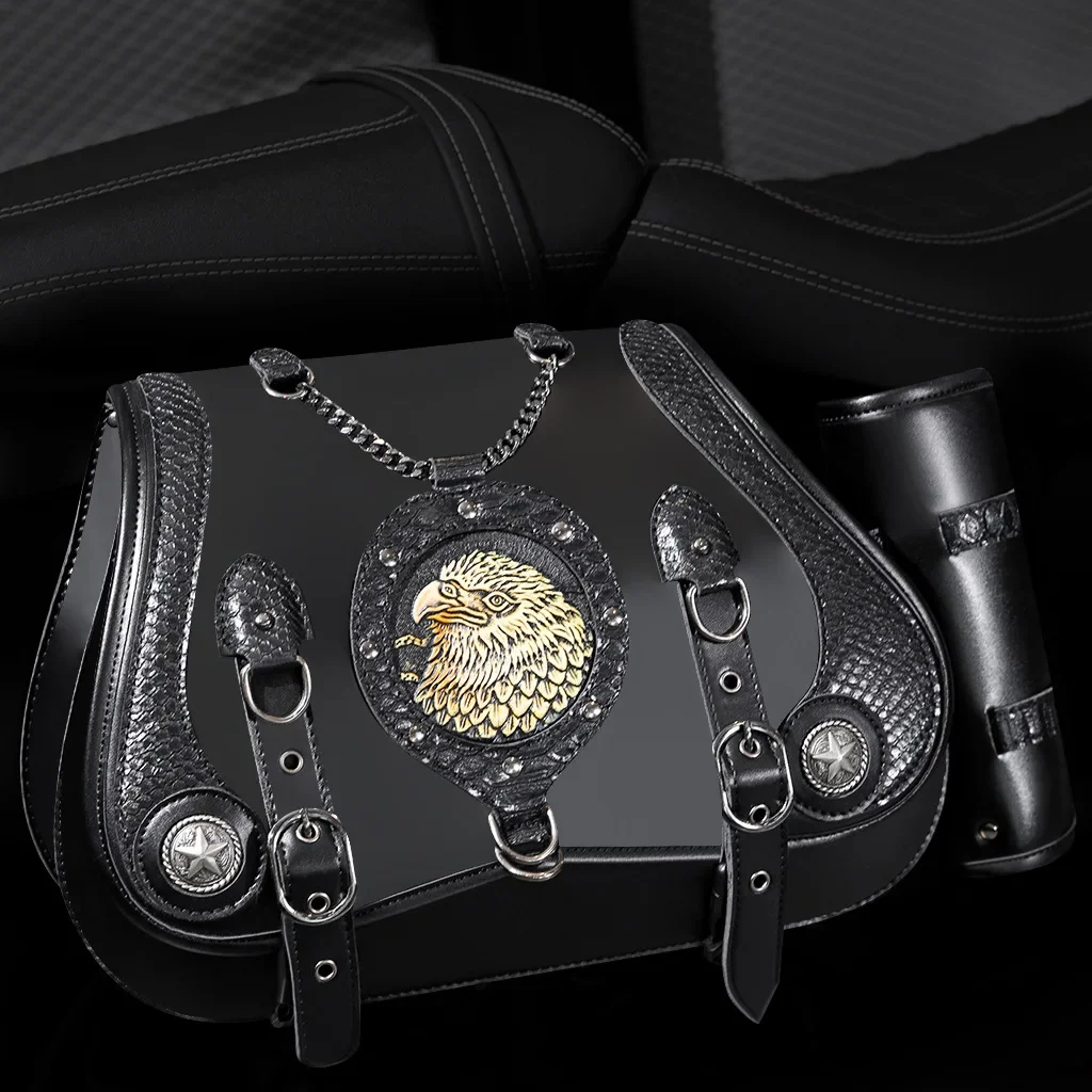 2025 Newest Universal Vintage Embossed Motorcycle SaddleBag PU Leather Rider Modification Bag for Harley/Honda/Yamaha/Suzuki