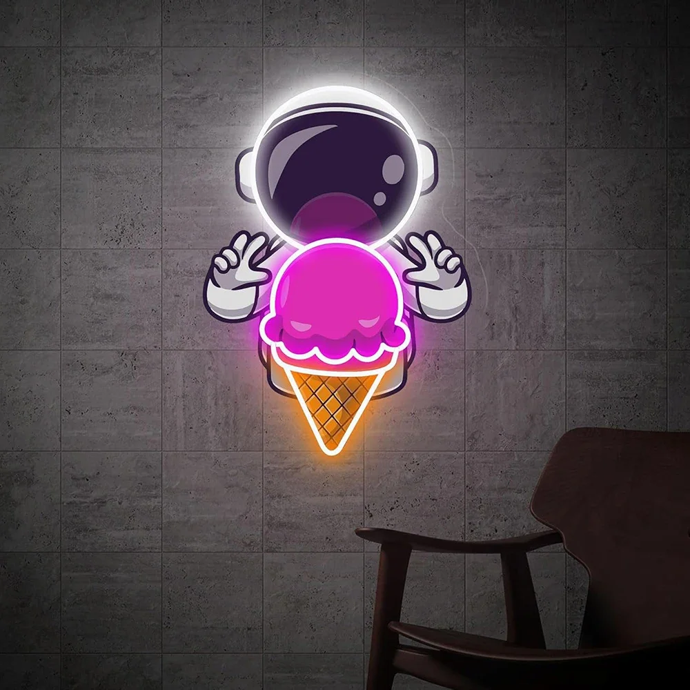Astronaut Ice Cream Art Work Led Neon Sign Light for Ice Cream Shop Cafe Bar Wall Decor Custom Business Logo Signage Neon Light