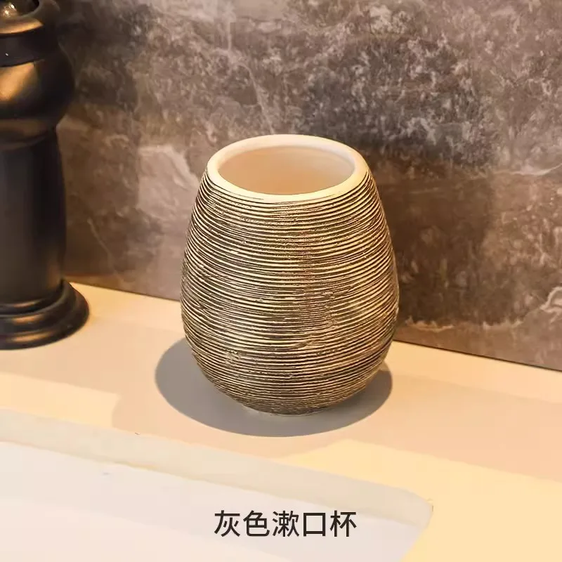 Retro wire drawing ceramics bathroom decoration accessories ceramic toothbrush holder lotion bottle soap box tray wash set