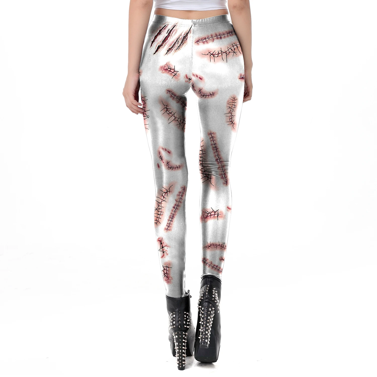 Halloween impresso inferior calças, Leggings estiramento, Scratch, Patch Pattern sangue, assustador, impresso digital, moda