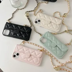 Crossbody Phone Case for IPhone 16 Pro Max 15 14 Plus 13 12 11 Card Holder Wallet Adjust Lanyard Shoulder Strap Cover(no logo)