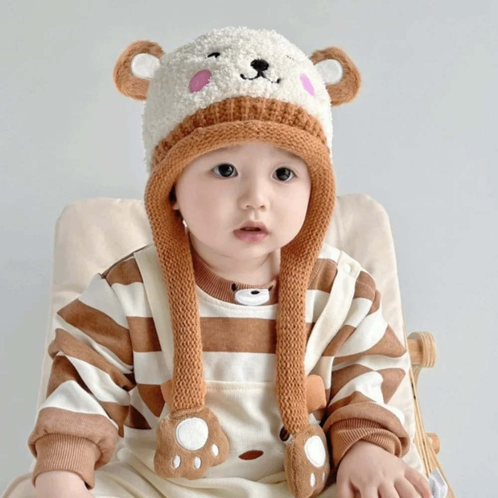 

Lovely Cartoon Baby Plush Hat Bear Keep Warm Knitted Hat Windproof Pig Ear Protection Hat Girls