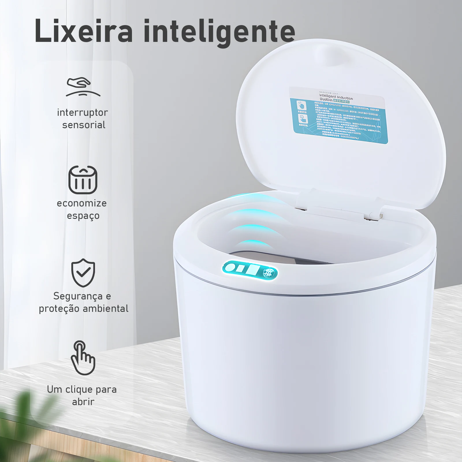 Lata de lixo sensor de toque automático lata lata de lixo，Lixeira Inteligente com Sensor Infravermelho, Lixeira sem Contato 3L
