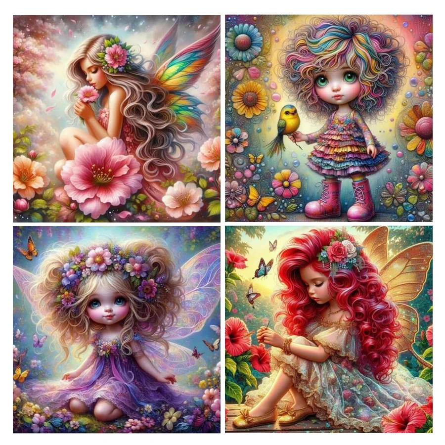 Fullcang Diy Diamond Painting New Collection Cute Little Girl Angel Full Rhinestone Art Mosaic Embroidery Picture Wall Decor