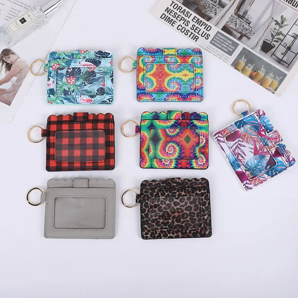 ISKYBOB Pu Leather Solid Color Card Holders with Keychain Women Zipper Change Purse Girls Mini Key Card Bag Pouch 2023 Xmas Gift