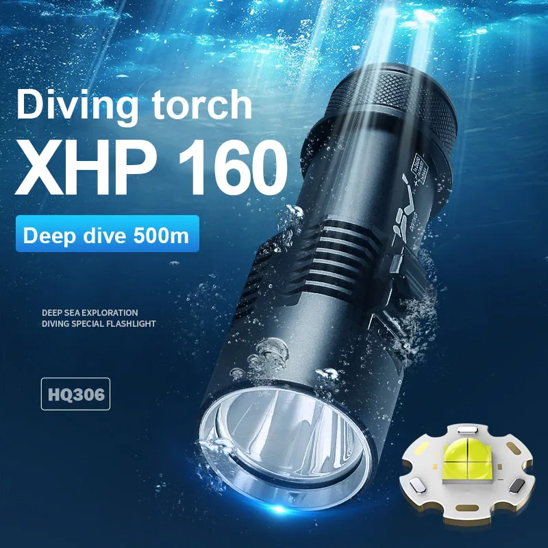 XHP 160 Professional Diving Flashlight High Power Led Flashlight IPX8 Diving Light Underwater Light Scuba Diving Waterproof Ligh