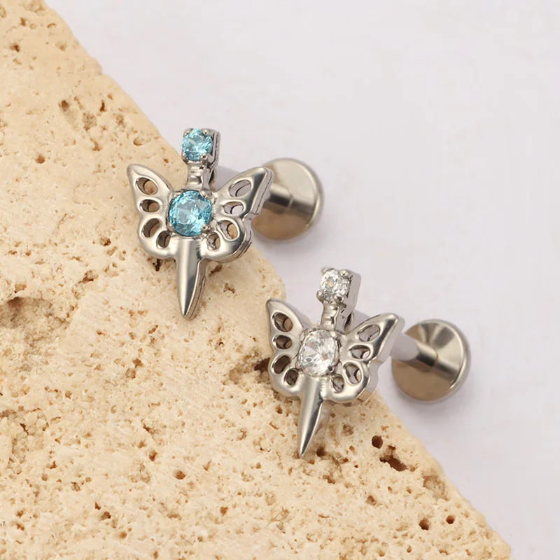 ZOOR ASTM F136 التيتانيوم فراشة خنجر شقة الظهر Labret السيف قرط الاذن المرصع الغضروف اللولب الزنمة الأذن مربط الغضروف ثقب