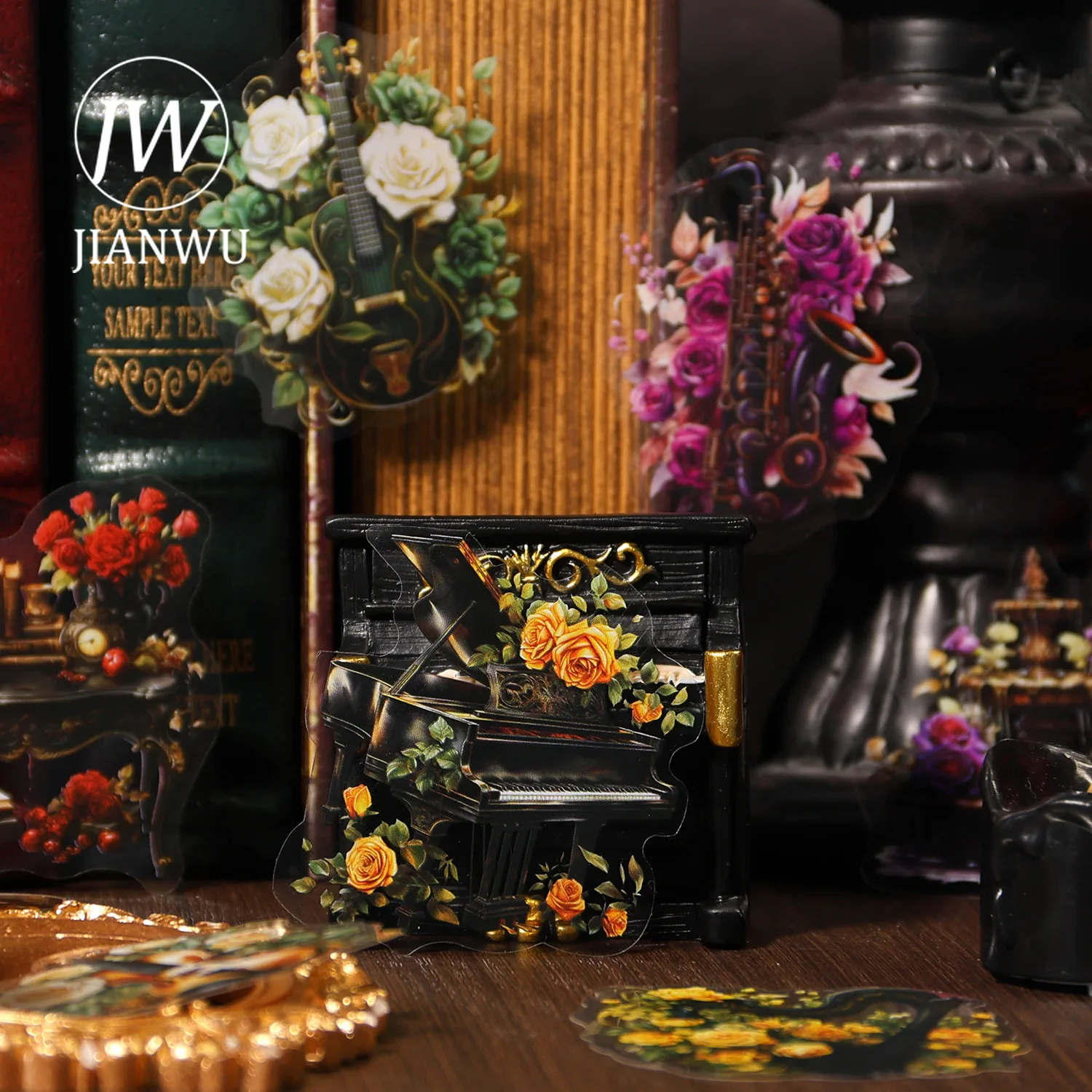 JIANWU Vintage Baroque Flower Concert Instruments Landscape Material Collage PET Sticker Creative DIY Journal Stationery