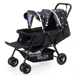 Baby Stroller Ultra-lightweight Twins Travel Stroller Multifunction Can Sit and Lie Down Four-wheeled Shock-absorbing Stroller