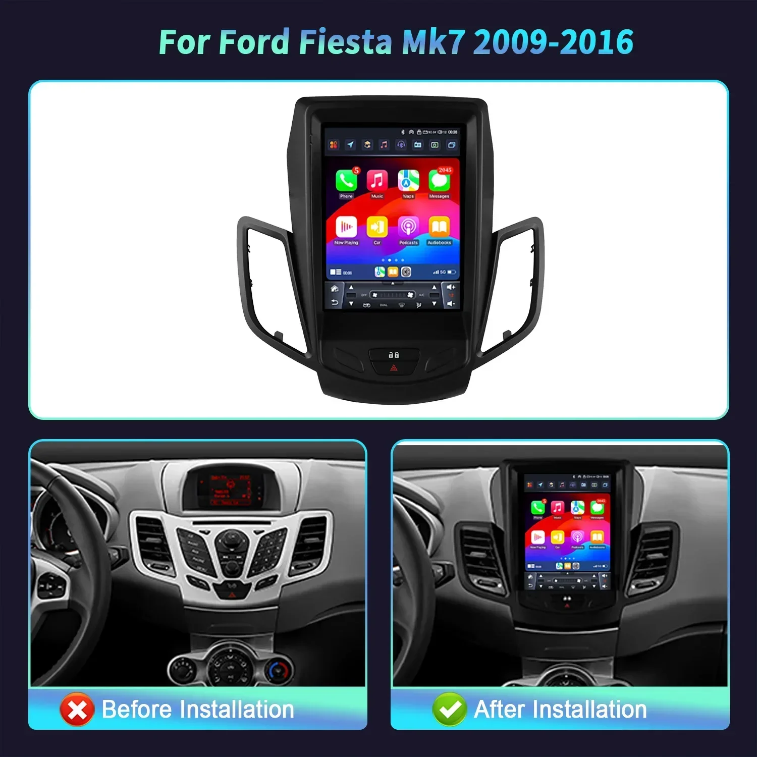 9.7inch For Ford Fiesta Mk7 2009-2016 Android 14 4G Car Radio Multimedia GPS Navigation Player Stereo Apple Carplay Touch Screen