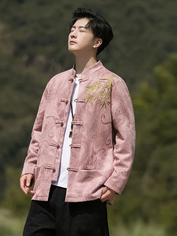 

Ретро-куртка из замши для мужчин, новая китайская вышивка, осенняя куртка, молодежный стиль, большие размеры, ханьфу, модная верхняя одежда, длинный рукав