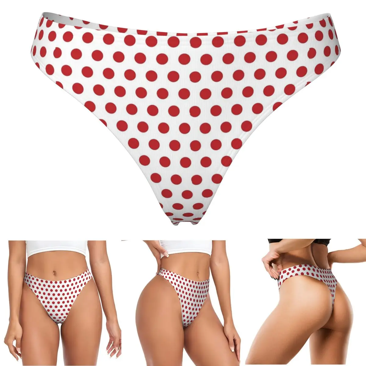 calcinhas-g-string-personalizadas-com-bolinhas-vermelhas-sobre-fundo-branco-respiraveis-elasticas-e-confortaveis-para-mulheres