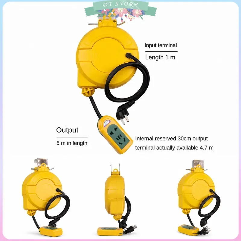 220V Automatic Retractable Power Cable Reel Telescopic Electric Wire Drum Hose Reel Heavy Duty Extension Cord Organizer