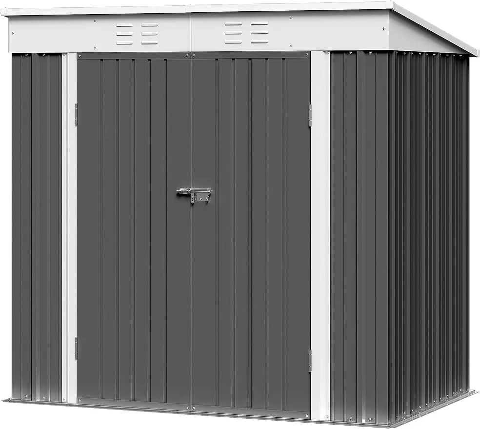 

6 x 4 FT Metal Outdoor Tool Shed with Lockable Door and Sloping Roof Outside Storage Shed for Garden Yard Lawn (Gray)