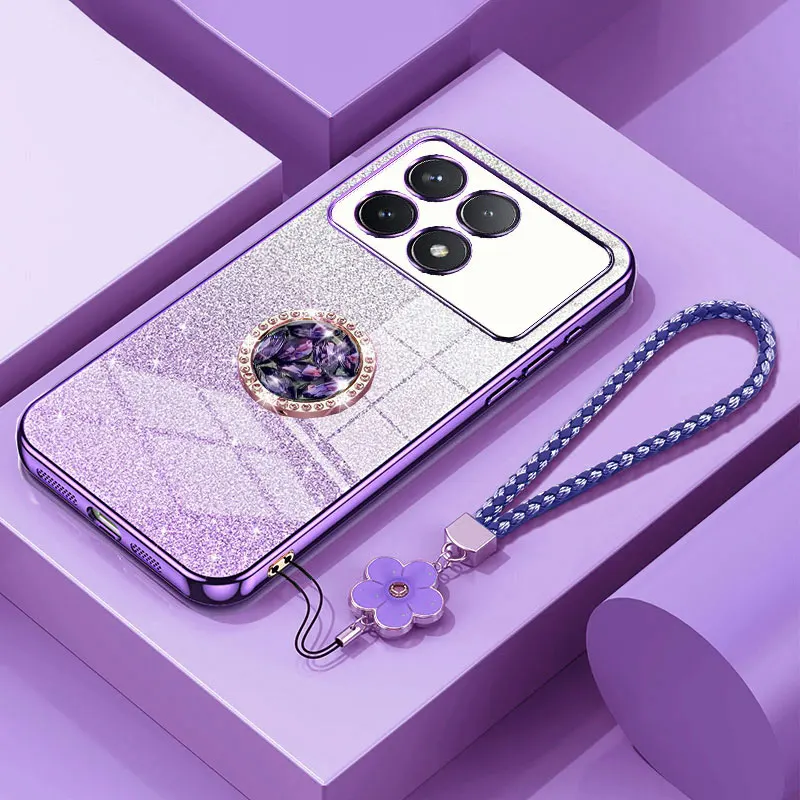 POCOX6pro Luxury Diamond Holder Case For Xiaomi poco X6 F5 M6 X5 M4 F6 Pro C65 Bling Glitter Shockproof Lanyard Cover Case F6pro