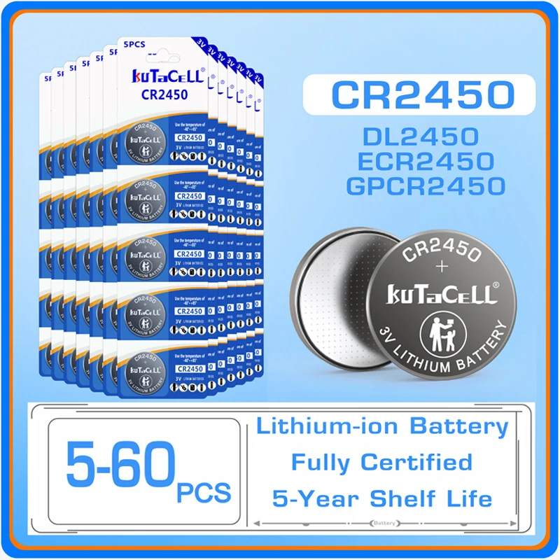 

5pcs/20pcs CR2450 Lithium Button Battery Fully Certified For Watch Electronic Toy Remote 3V Car Key Battery