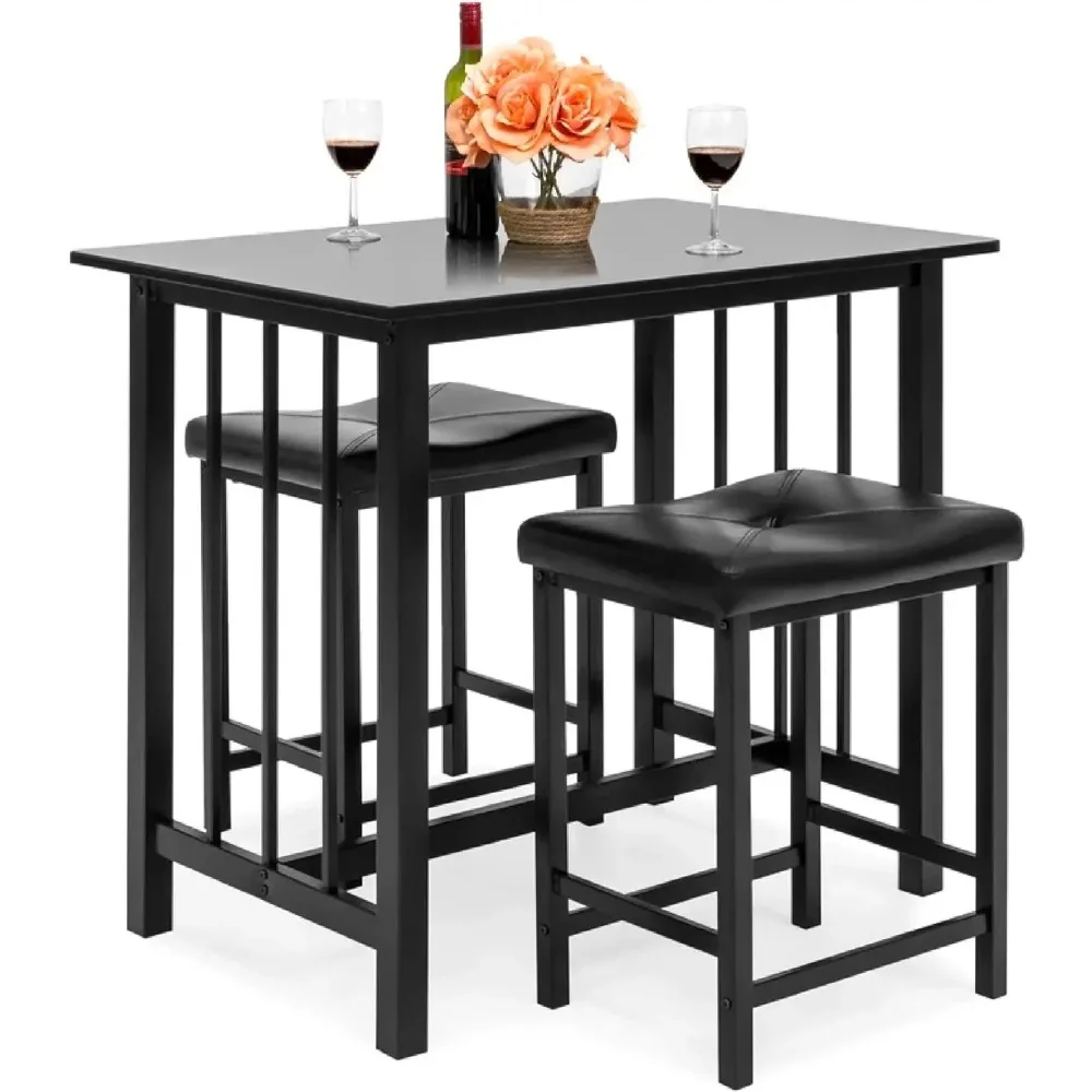 

3-Piece Counter Height Dining Table Furniture Set for Kitchen, Bar, Bonus Room w/ 2 Faux Leather Backless Stools