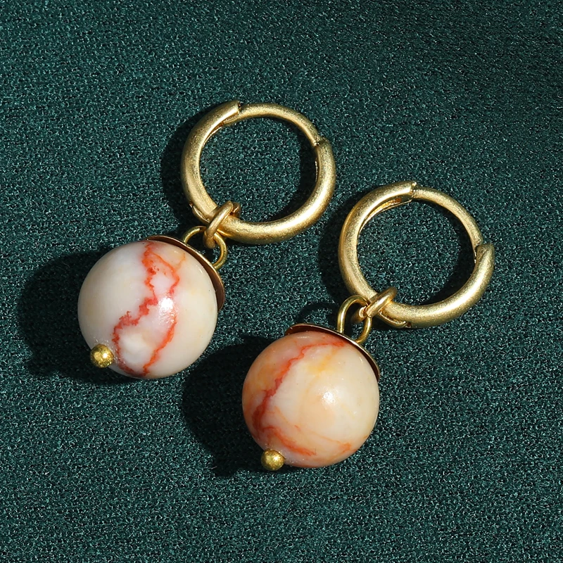 

Vintage Hanging Natural Stone Drop Earrings Pink Antique Gold Plated Woman Jewelry Luxury 2026 New Photograph Elegance Art Deco
