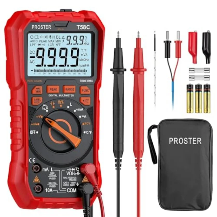 

Digital Multimeter Tester True RMS 9999 Counts - Auto Ranging Multimeter AC DC Voltage Current Meter with NCV Inductance Backli