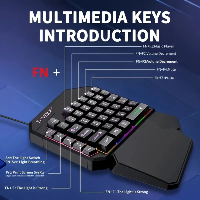 مجموعة لوحة مفاتيح وماوس للألعاب 2 in1TF900 لوحة مفاتيح ألعاب لاسلكية مريحة بإضاءة خلفية 7 RGB، لألعاب PUBG المتنقلة/الكمبيوتر المحمول