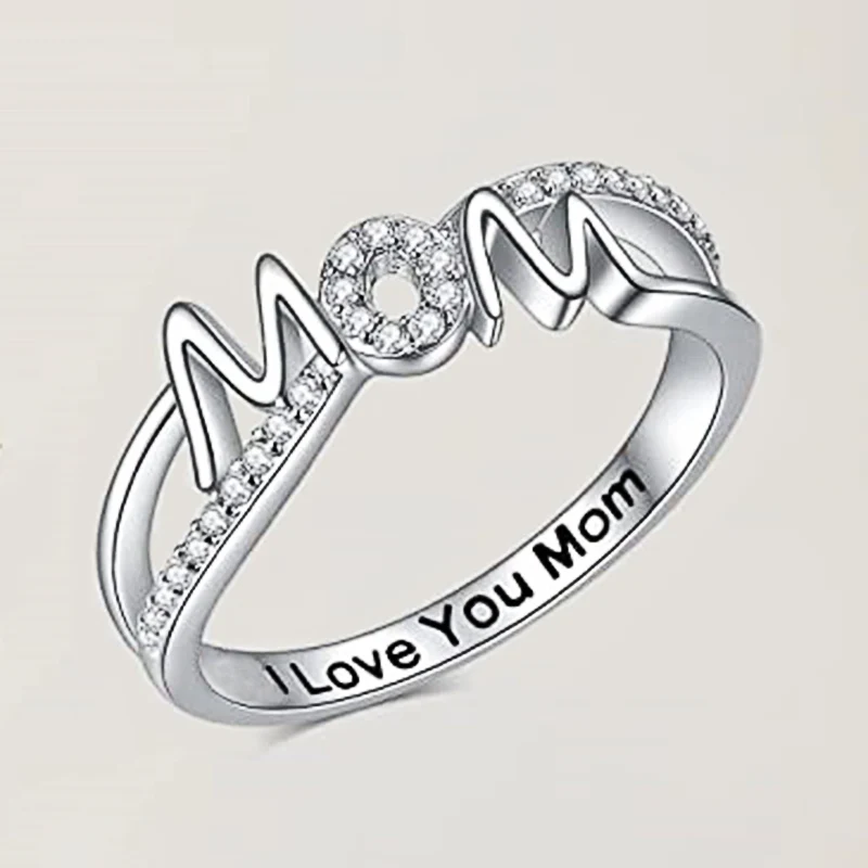 Huitan Dazzling Mom Rings with Cubic Zirconia Simple Stylish Anniversary Gift for Mother/Wife Fashion Women Rings Chic Jewelry