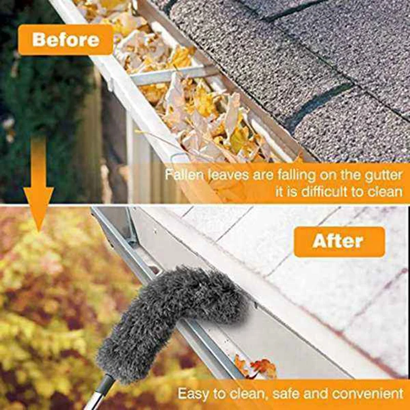 2Pcs Gutter Cleaning Brush Roofing Tool With Telescopic Extendable Pole 8.2Ft Guard Cleaner Tool Easy Remove Leave, Grey Durable